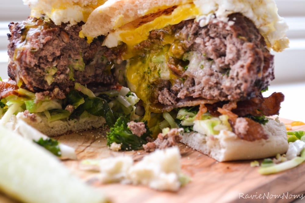 Broccoli & Cheddar Stuffed Breakfast Burger for Burger Month 2016!